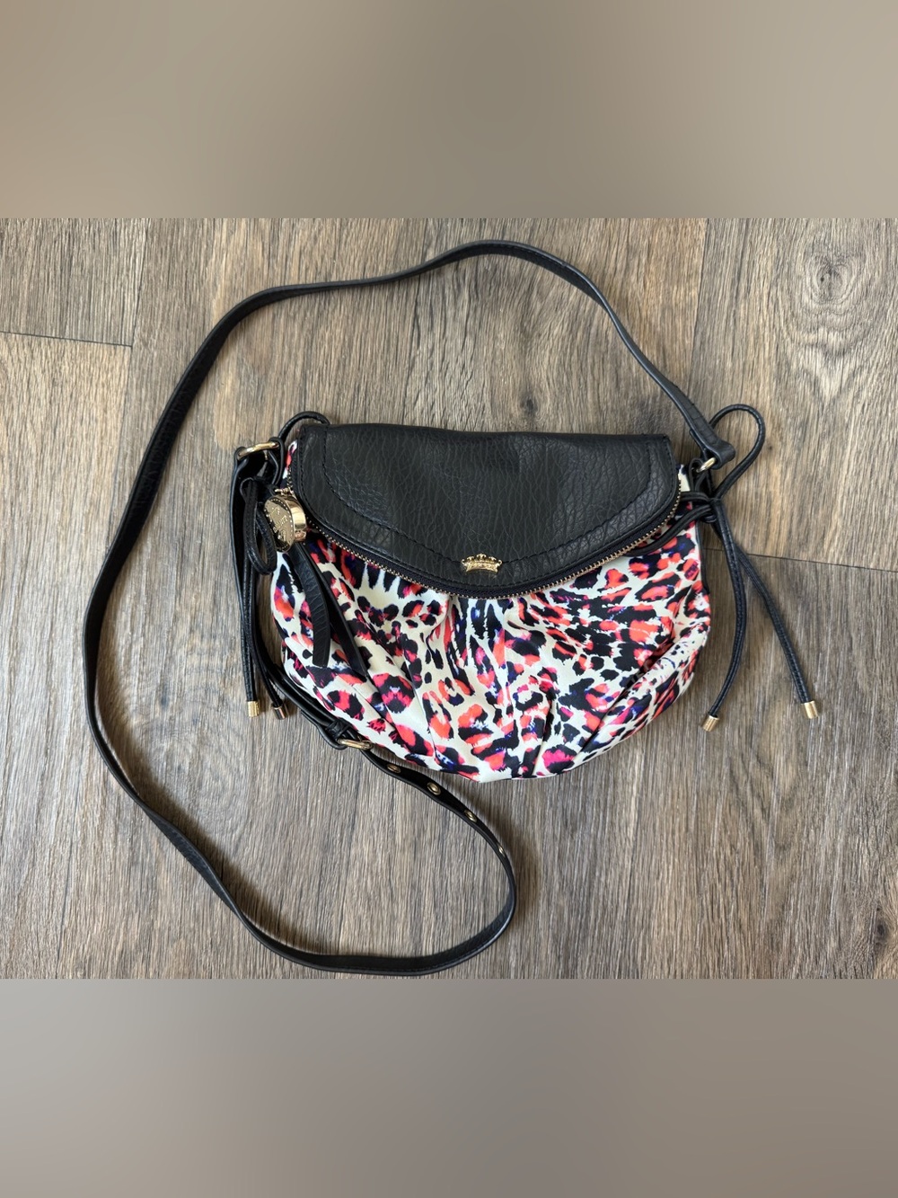 Juicy Couture Leopard Animal Print Crescent Crossbody Zip/Magnetic Gold Charm